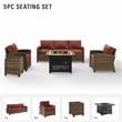 Kingfisher Lane 5 Piece Patio Fabric Fire Pit Sofa Set in Brown/Red