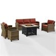 Kingfisher Lane 5 Piece Patio Fabric Fire Pit Sofa Set in Brown/Red