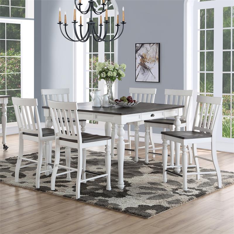 Kingfisher Lane Two-Tone 7 Piece Counter Height Dining Set in White
