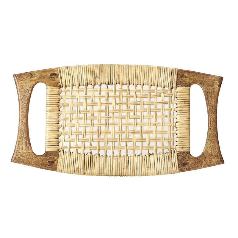Kingfisher Lane Contemporary Wood and Rattan Stool in Natural