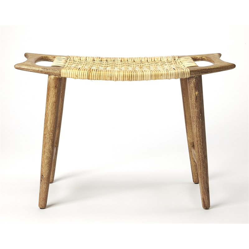 Kingfisher Lane Contemporary Wood and Rattan Stool in Natural