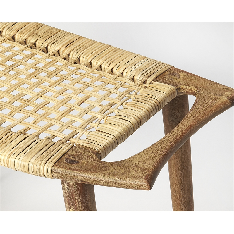 Kingfisher Lane Contemporary Wood and Rattan Stool in Natural