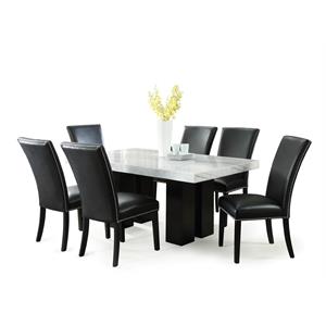 Kingfisher Lane Marble Top Rectangular 7 Piece Dining Set in Black