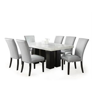 Kingfisher Lane Marble Top Rectanglular 7 Piece Dining Set in Silver