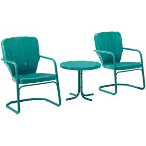 Kingfisher Lane 3Pc 22&quotRound Metal Conversation Set in Turquoise