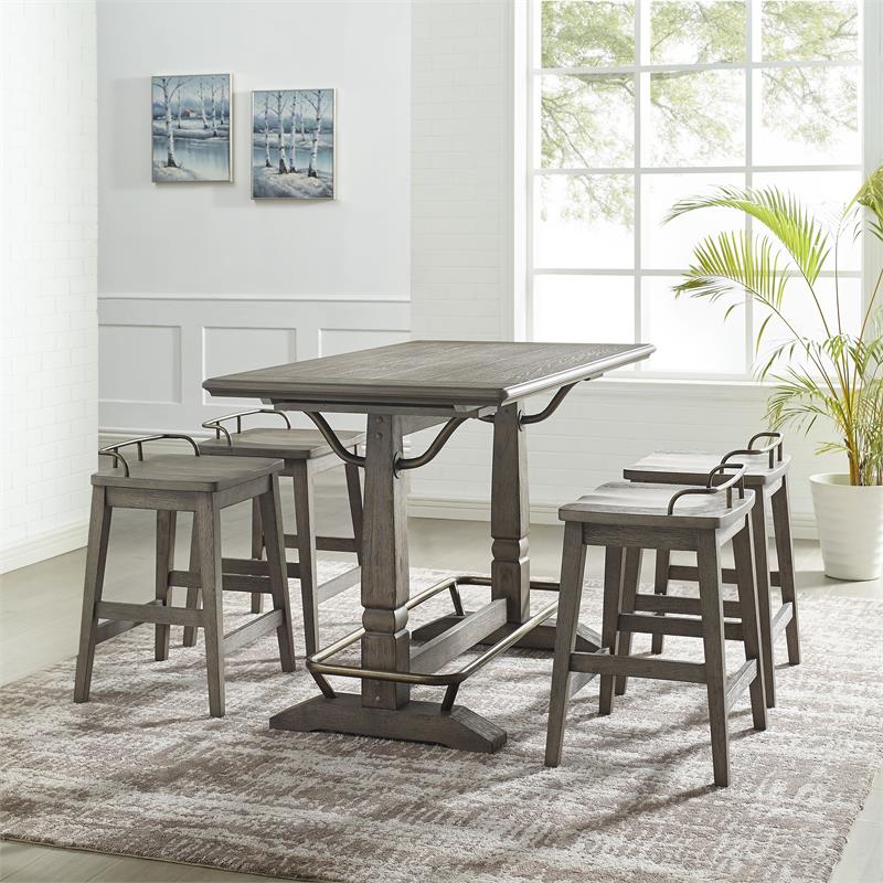 Kingfisher Lane Rustic Smokey Oak Counter Height 5-Piece Dining Set