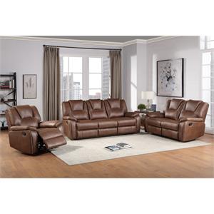 Kingfisher Lane Brown Faux Leather Reclining 3-Piece Living Room Set