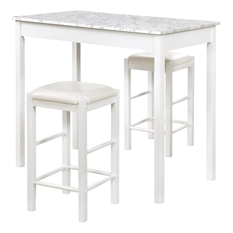 Kingfisher Lane 3 Piece Wood & Faux Marble Tavern Set Backless Stools in White