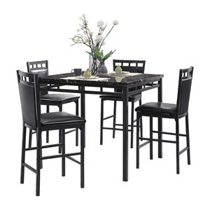Kingfisher Lane 5 Piece Faux Marble Top Counter Height Dining Set in Black