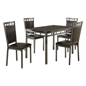Kingfisher Lane Modern 5 Piece Faux Marble Top Dining Set in Black