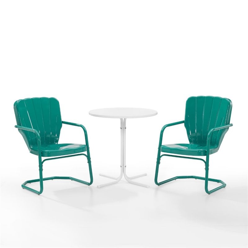Kingfisher Lane 3 Piece Metal Outdoor Bistro Set in Turquoise Gloss