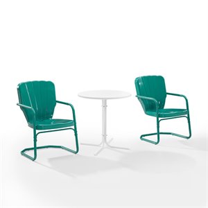 Kingfisher Lane 3 Piece Metal Outdoor Bistro Set in Turquoise Gloss