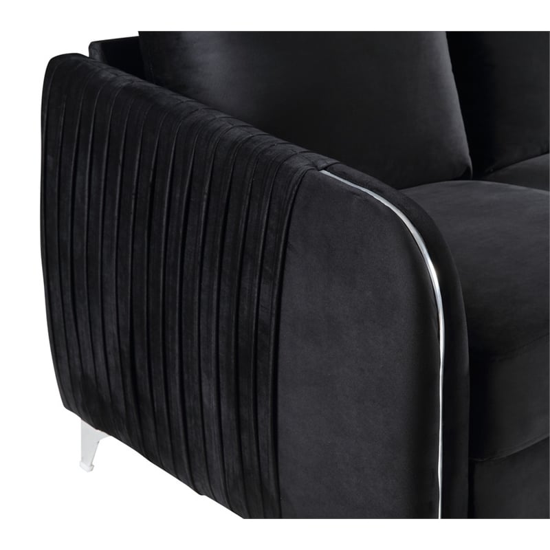 Kingfisher Lane Black Velvet Fabric Sofa Loveseat Living Room Set