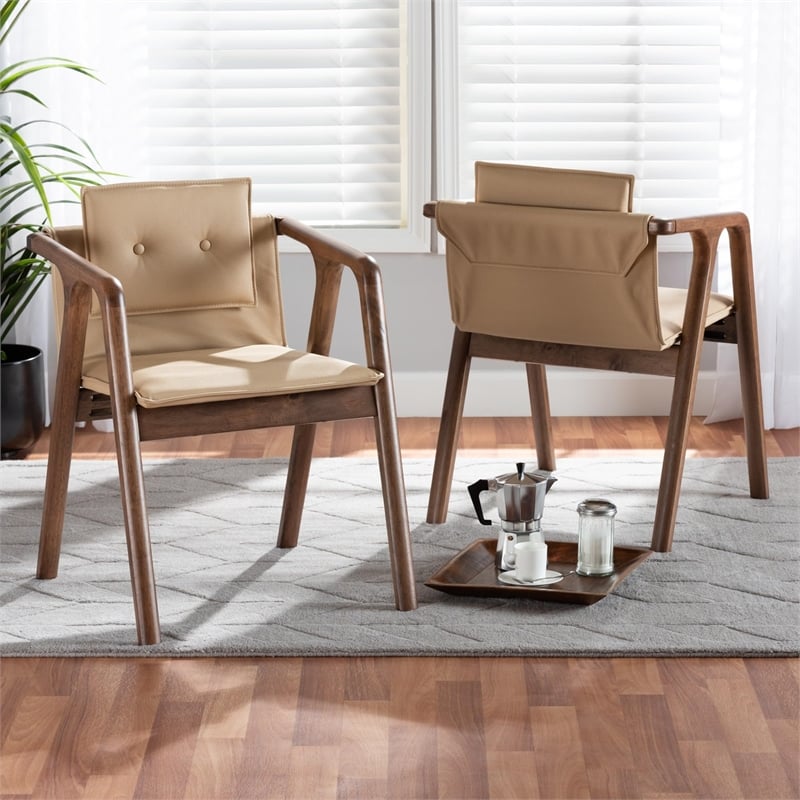 Kingfisher Lane Beige Leather and Brown Finished WoodDining Chair Set