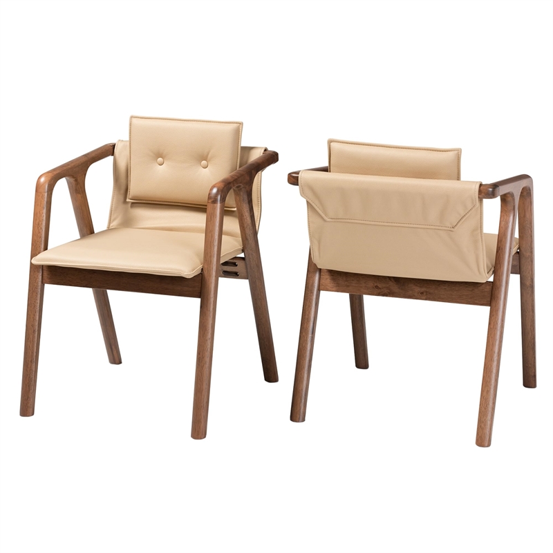 Kingfisher Lane Beige Leather and Brown Finished WoodDining Chair Set