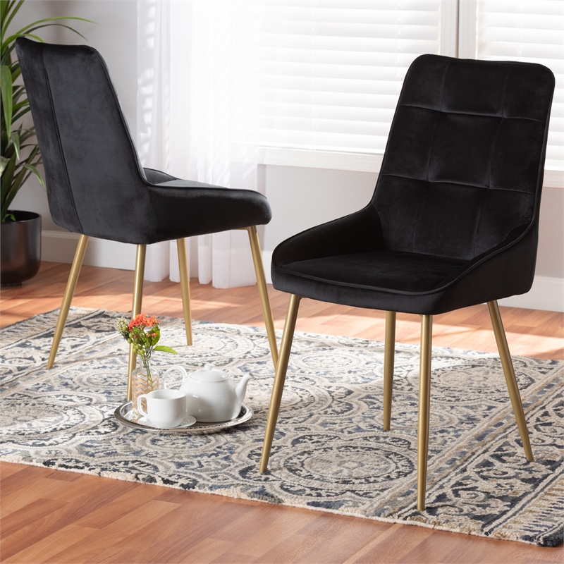 Kingfisher Lane Black and Gold Finished Metal 2-Piece Dining Chair Set