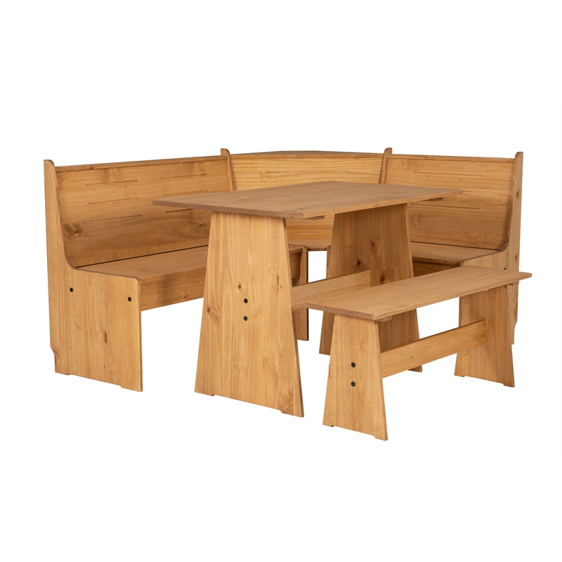 Kingfisher Lane Modern Pine Wood Corner Dining Nook Set in Natural