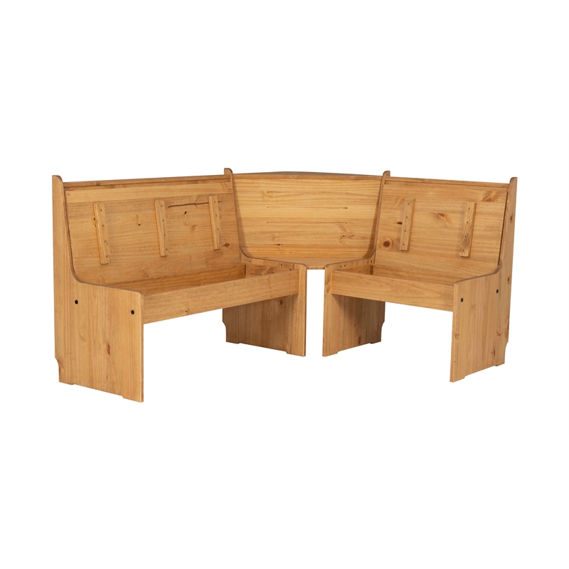Kingfisher Lane Modern Pine Wood Corner Dining Nook Set in Natural