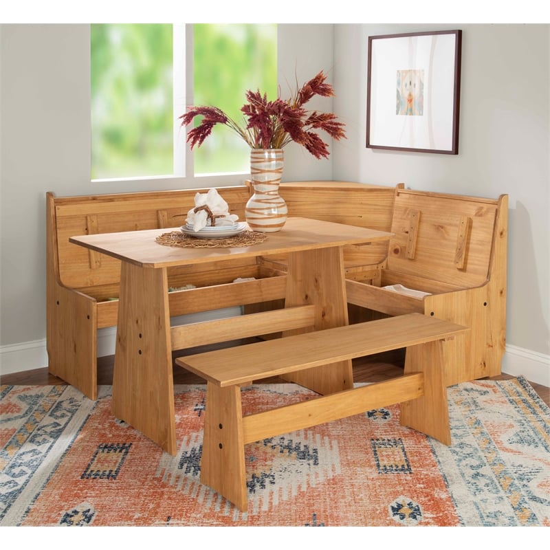 Kingfisher Lane Modern Pine Wood Corner Dining Nook Set in Natural