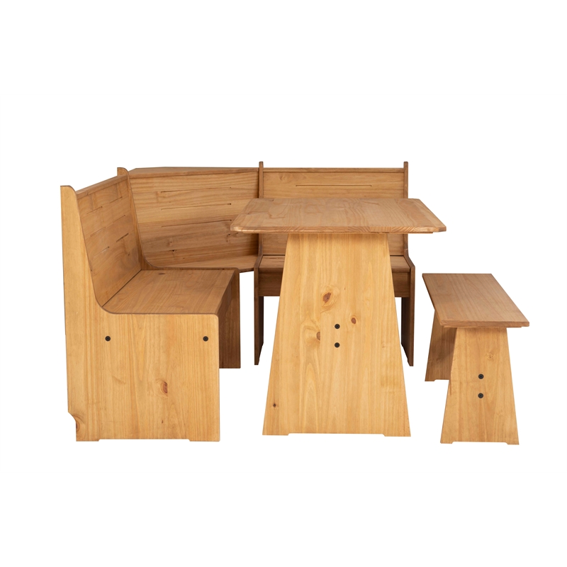 Kingfisher Lane Modern Pine Wood Corner Dining Nook Set in Natural