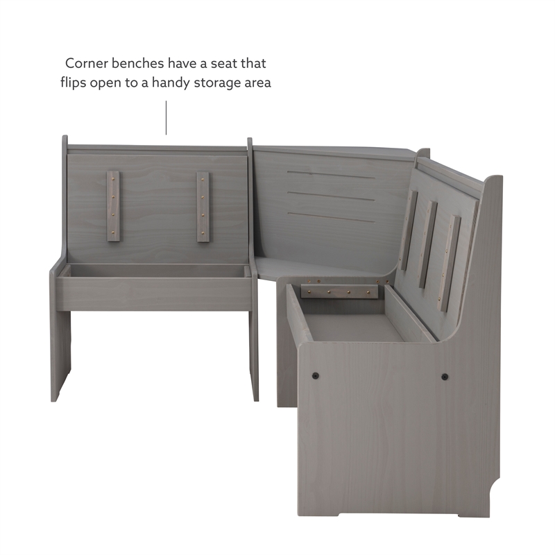 Kingfisher Lane Modern Pine Wood Corner Dining Nook Set in Gray