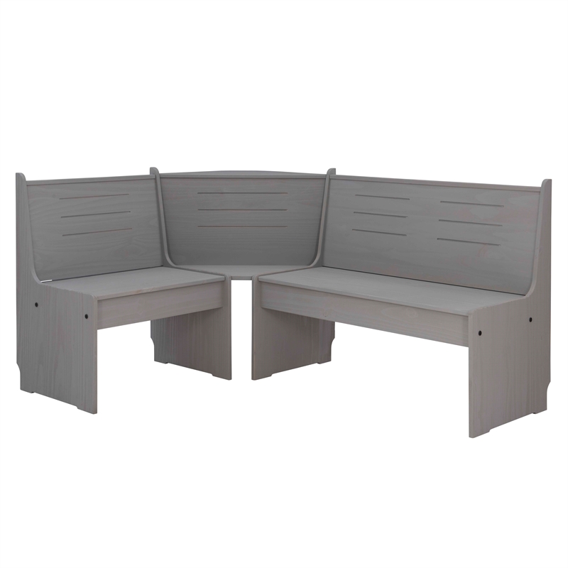 Kingfisher Lane Modern Pine Wood Corner Dining Nook Set in Gray