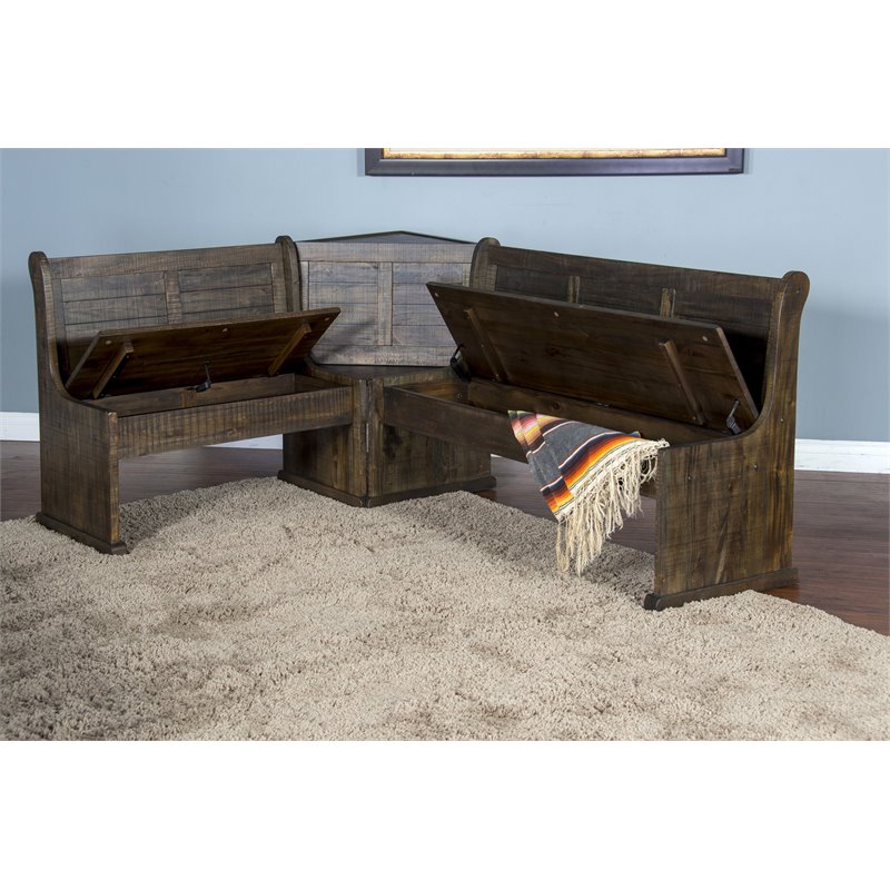 Kingfisher Lane Farmhouse Wood Breakfast Nook Set in Tobacco Leaf