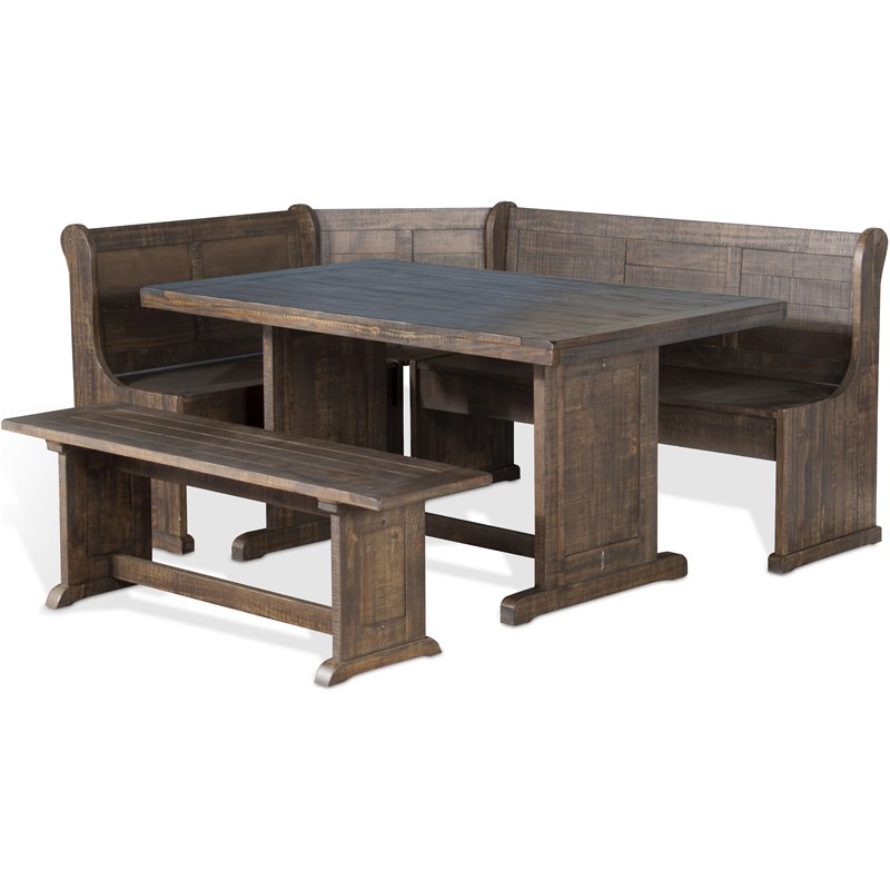 Kingfisher Lane Farmhouse Wood Breakfast Nook Set in Tobacco Leaf