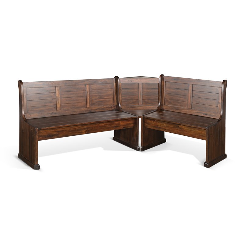 Kingfisher Lane Farmhouse Wood Breakfast Nook Set in Medium Brown