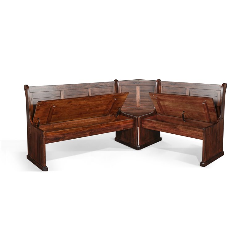 Kingfisher Lane Farmhouse Wood Breakfast Nook Set in Medium Brown
