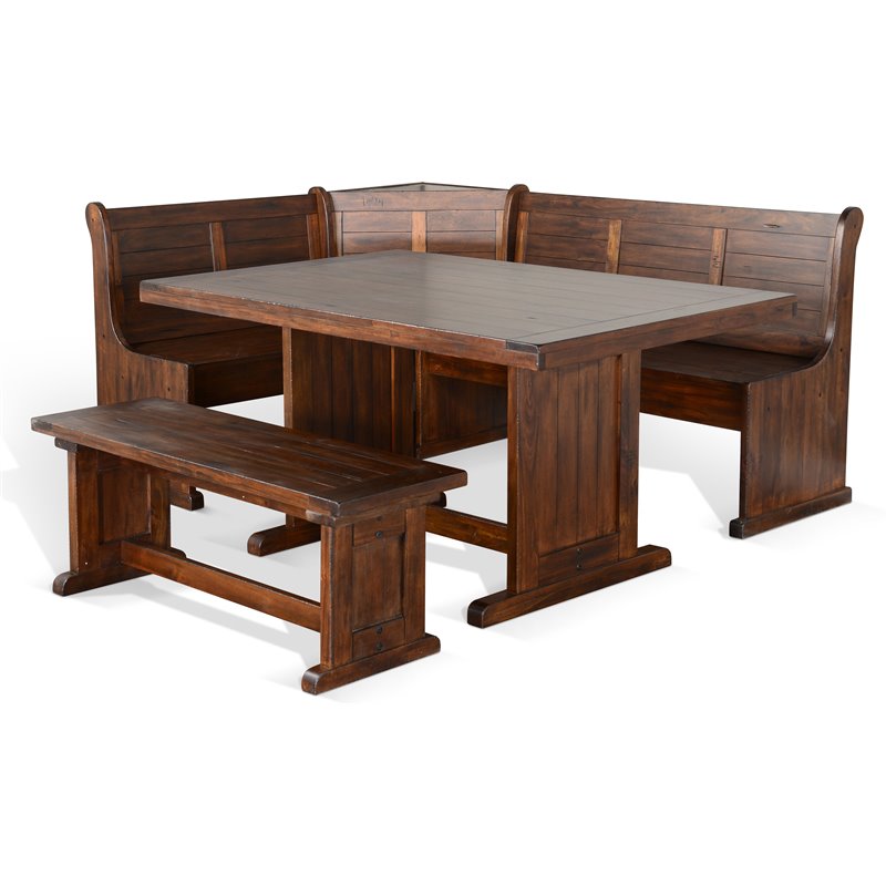 Kingfisher Lane Farmhouse Wood Breakfast Nook Set in Medium Brown
