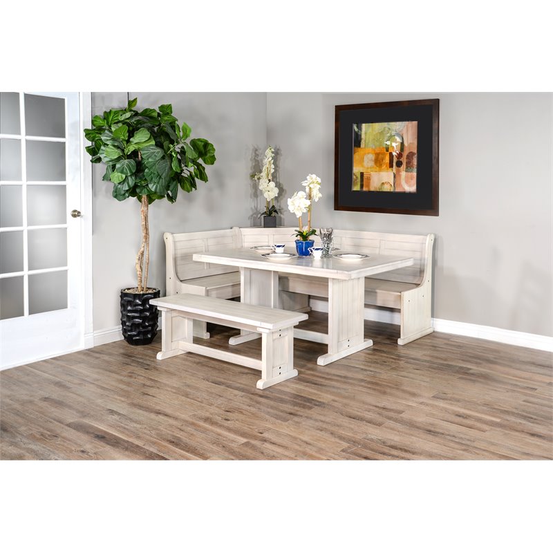 Kingfisher Lane Farmhouse Wood Breakfast Nook Set in Marble White