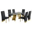 Kingfisher Lane Clear Glass Dining Set with Table and 6 Black Velvet Chairs