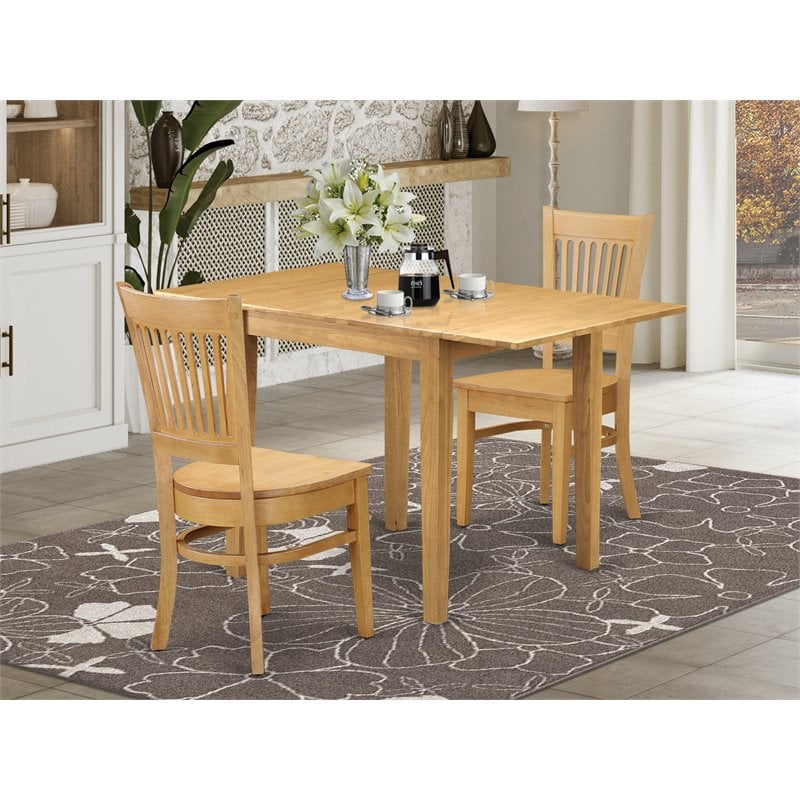 Kingfisher Lane 3-piece Dining Table and Slatted Back Chairs in Oak