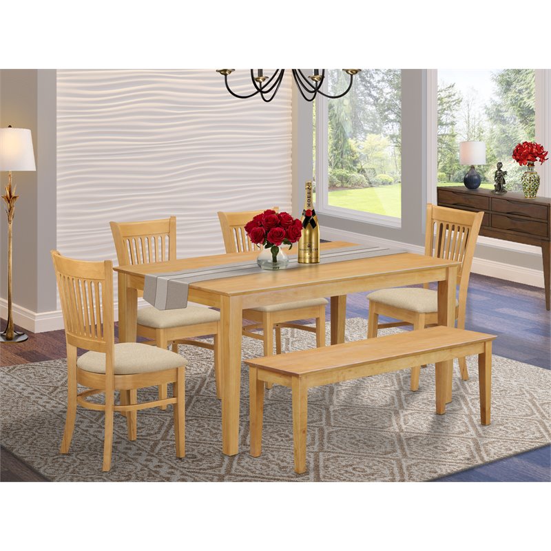 Kingfisher Lane 6-piece Wood Dining Table Set with Bench in Oak