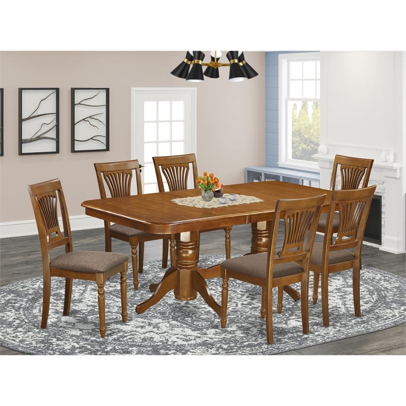 Kingfisher Lane 7-piece Dining Set with Linen Seat in Saddle Brown