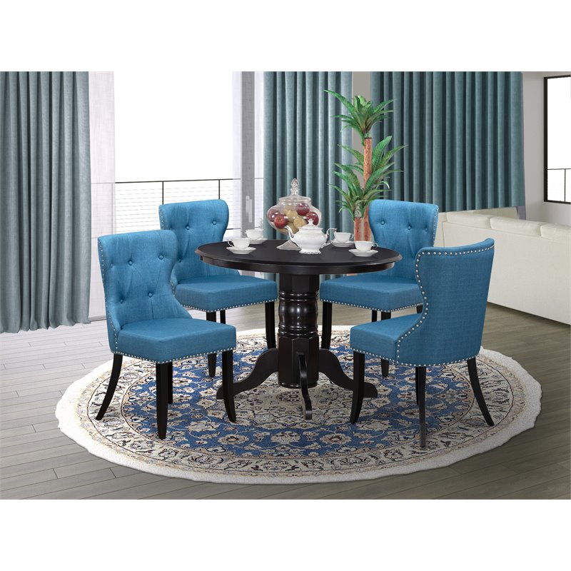 Kingfisher Lane 5-piece Wood Dining Set in Black/Mineral Blue