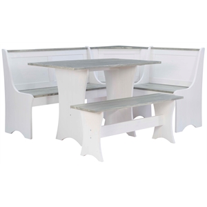 Kingfisher Lane 2 Tone Pine Wood Coastal Corner Dining Nook in Graywash/White