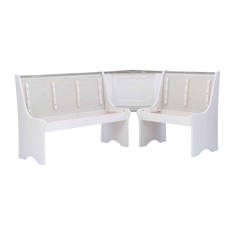 Kingfisher Lane 2 Tone Pine Wood Coastal Corner Dining Nook in Graywash/White