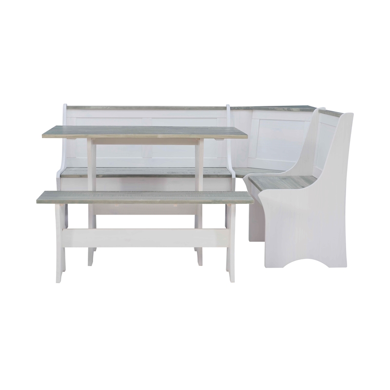 Kingfisher Lane 2 Tone Pine Wood Coastal Corner Dining Nook in Graywash/White