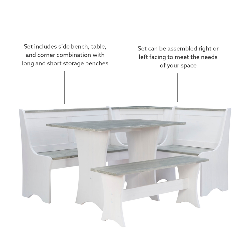 Kingfisher Lane 2 Tone Pine Wood Coastal Corner Dining Nook in Graywash/White