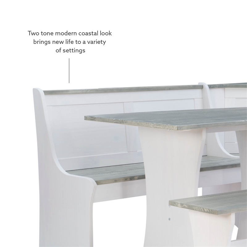 Kingfisher Lane 2 Tone Pine Wood Coastal Corner Dining Nook in Graywash/White