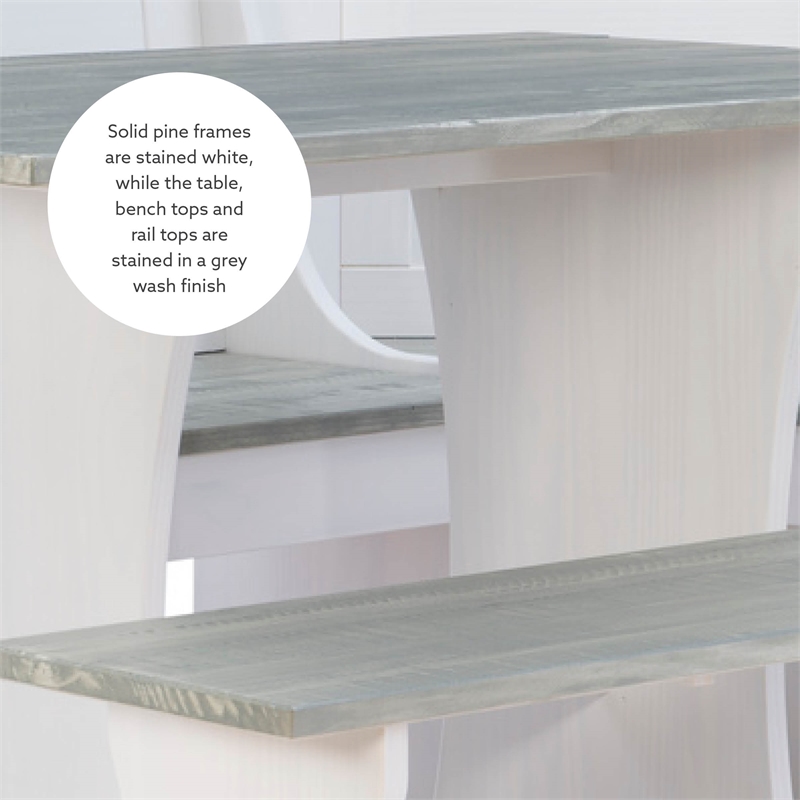 Kingfisher Lane 2 Tone Pine Wood Coastal Corner Dining Nook in Graywash/White