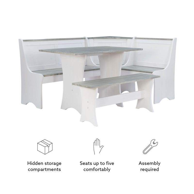 Kingfisher Lane 2 Tone Pine Wood Coastal Corner Dining Nook in Graywash/White