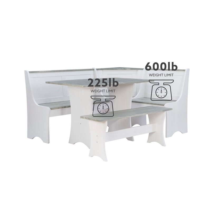 Kingfisher Lane 2 Tone Pine Wood Coastal Corner Dining Nook in Graywash/White