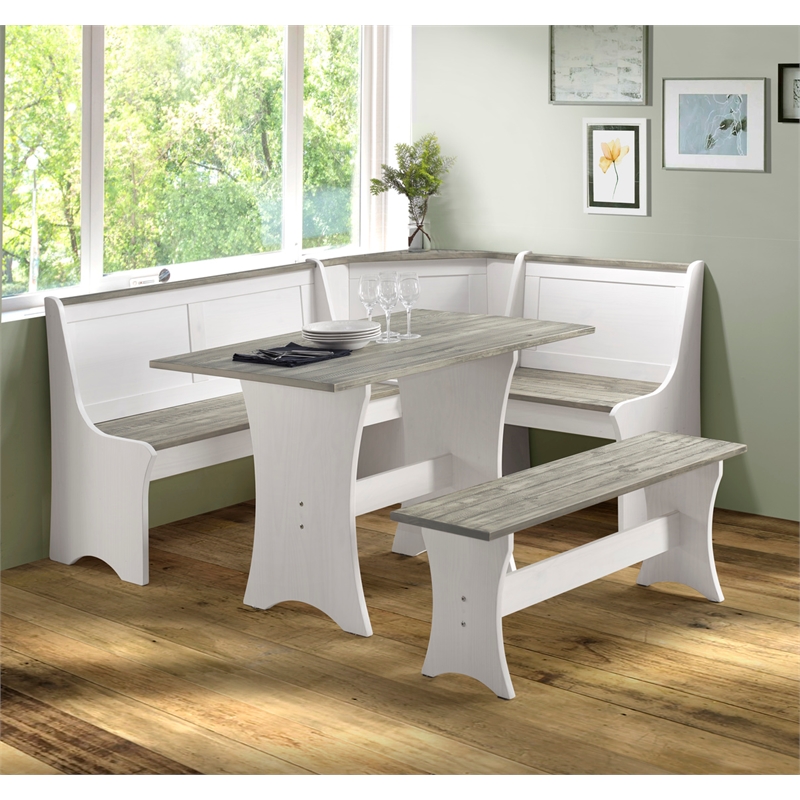 Kingfisher Lane 2 Tone Pine Wood Coastal Corner Dining Nook in Graywash/White
