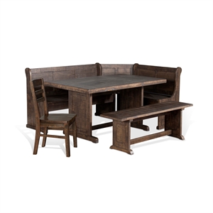 Kingfisher Lane Farmhouse Wood 4 Piece Breakfast Nook Set in Tobacco Leaf