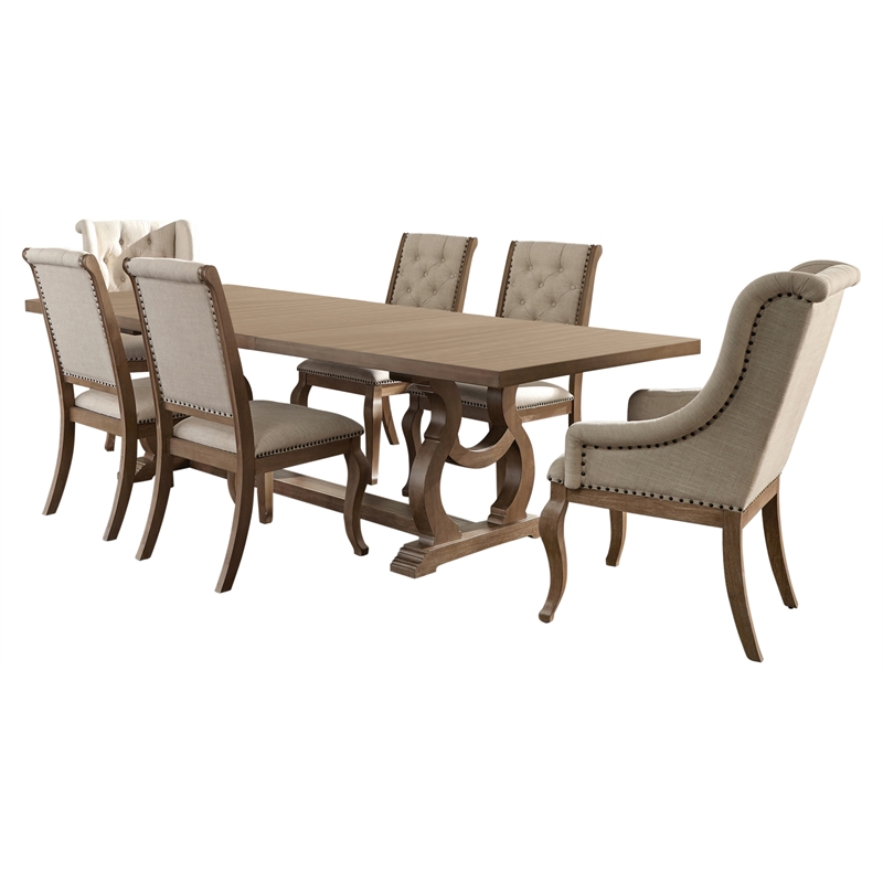 Kingfisher Lane 7-piece Rectangular Trestle Wood Dining Set Barley Brown