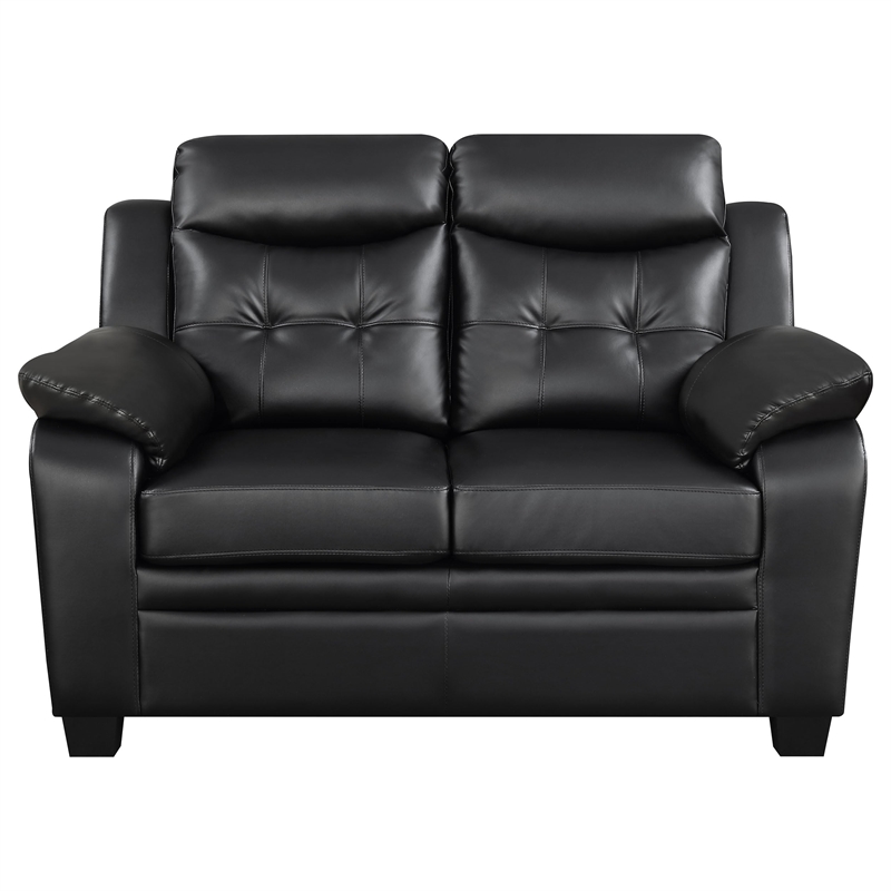 Kingfisher Lane 2-Piece Tufted Upholstered Faux Leather Sofa Set in Black