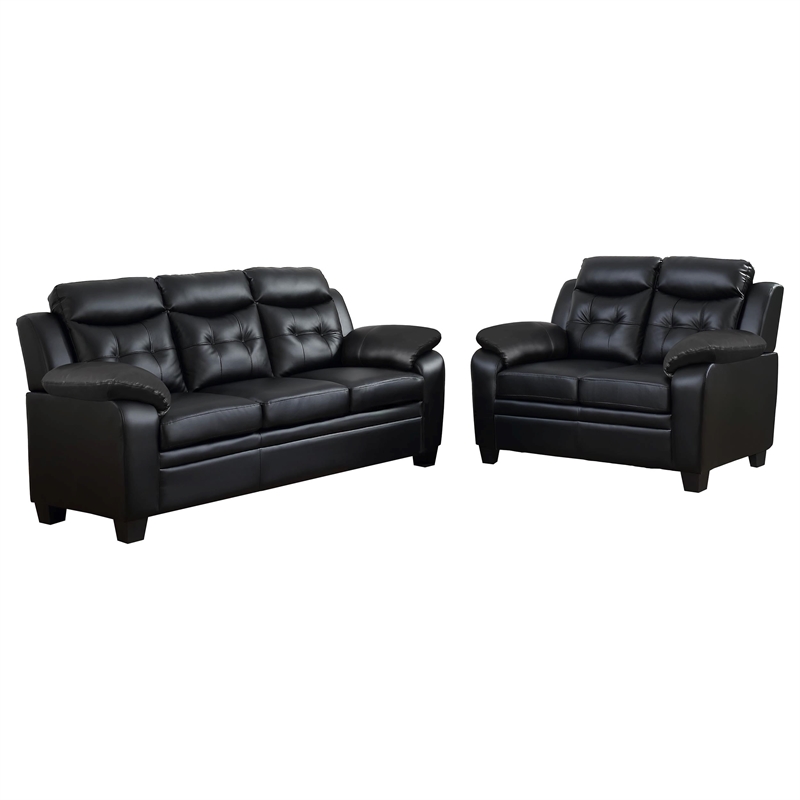 Kingfisher Lane 2-Piece Tufted Upholstered Faux Leather Sofa Set in Black